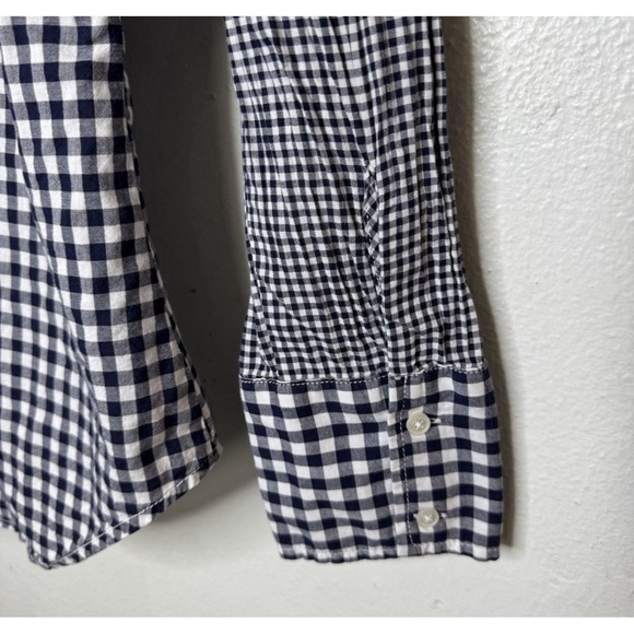 Express Blue Gingham Button Up Women's‎ Small Tie Front Collared V-neck Preppy - Picture 4 of 8